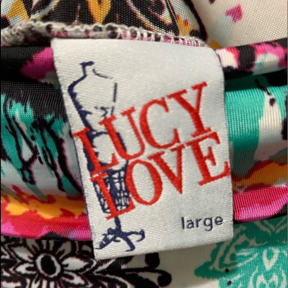 LUCY LOVE ROLL DOWN SUPER FLARE SOFT STRETCHY COLORFUL PAISLEY PANTS SIZE LARGE - Picture 3 of 15